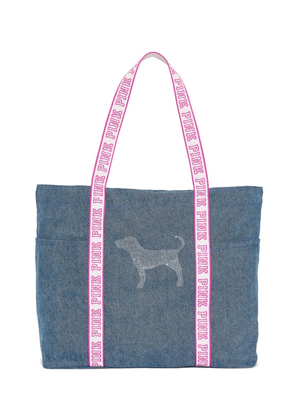 PINK Victoria's Secret Blue Denim Pet Tote with Pink Logo Straps